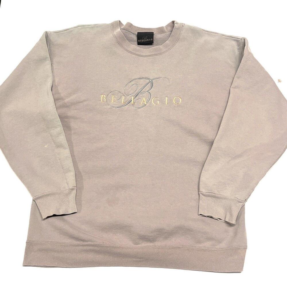 VTG Bellagio Sweatshirt Crewneck Embroidered Vegas DISTRESSED Tag Worn Sz M-L